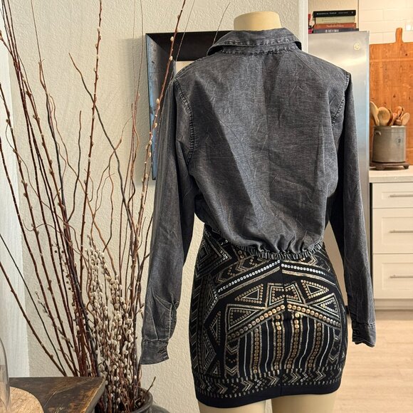 BLUSH BOUTIQUE long sleeved short waisted button front faded black BLOUSE - Picture 6 of 6